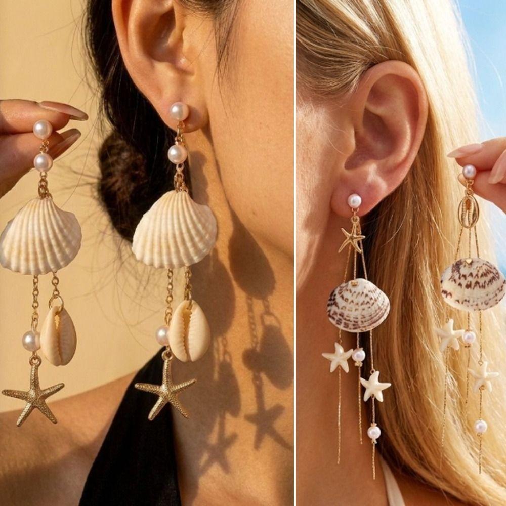 Drop Design Starfish Shell Earrings Bohemian Style Drop Earrings Summer Season