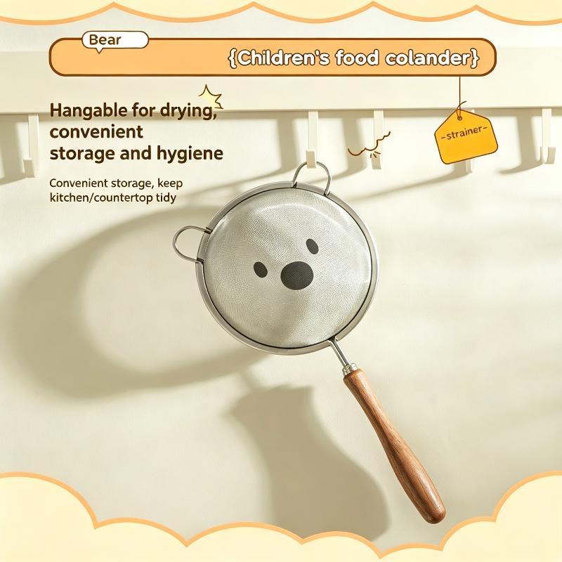 Fine Filter Strainer 304 Stainless Steel Wooden Handle Complementary Food Soybean Milk Filter Residue Spoon