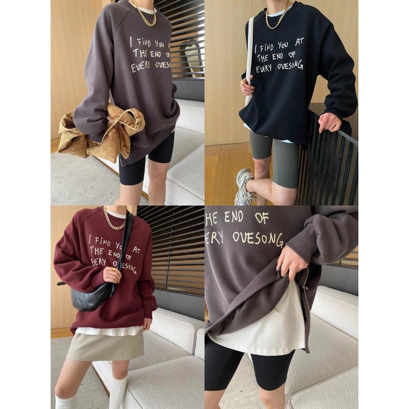 Синан Свободный стиль блогера Американский акцент Рукав реглан Боковая молния Повседневный Плюс Бархатный свитер SN6837