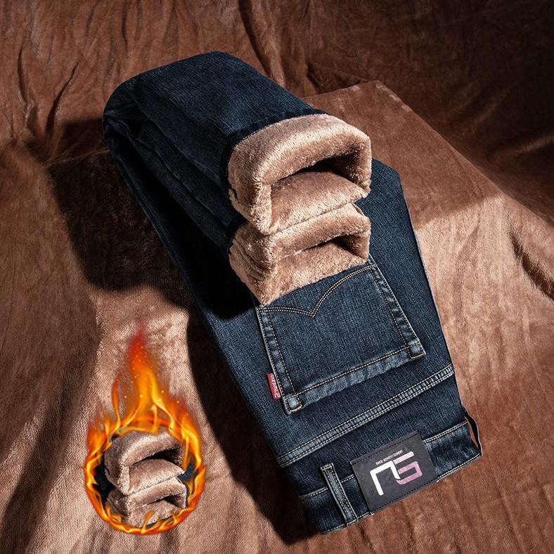 Джинсы брюки высокого класса осень и зима эластичный флис прямые брюки