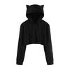 Women Sweatshirts Hoodie Crop Tops Solid Kat Oor Lange Cropped Sweatshirt Hooded Pullover Sweatshirt