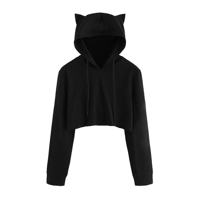 Женские кофты с капюшоном, укороченные топы, однотонный укороченный свитер Kat Oor Lange, пуловер с капюшоном, толстовка