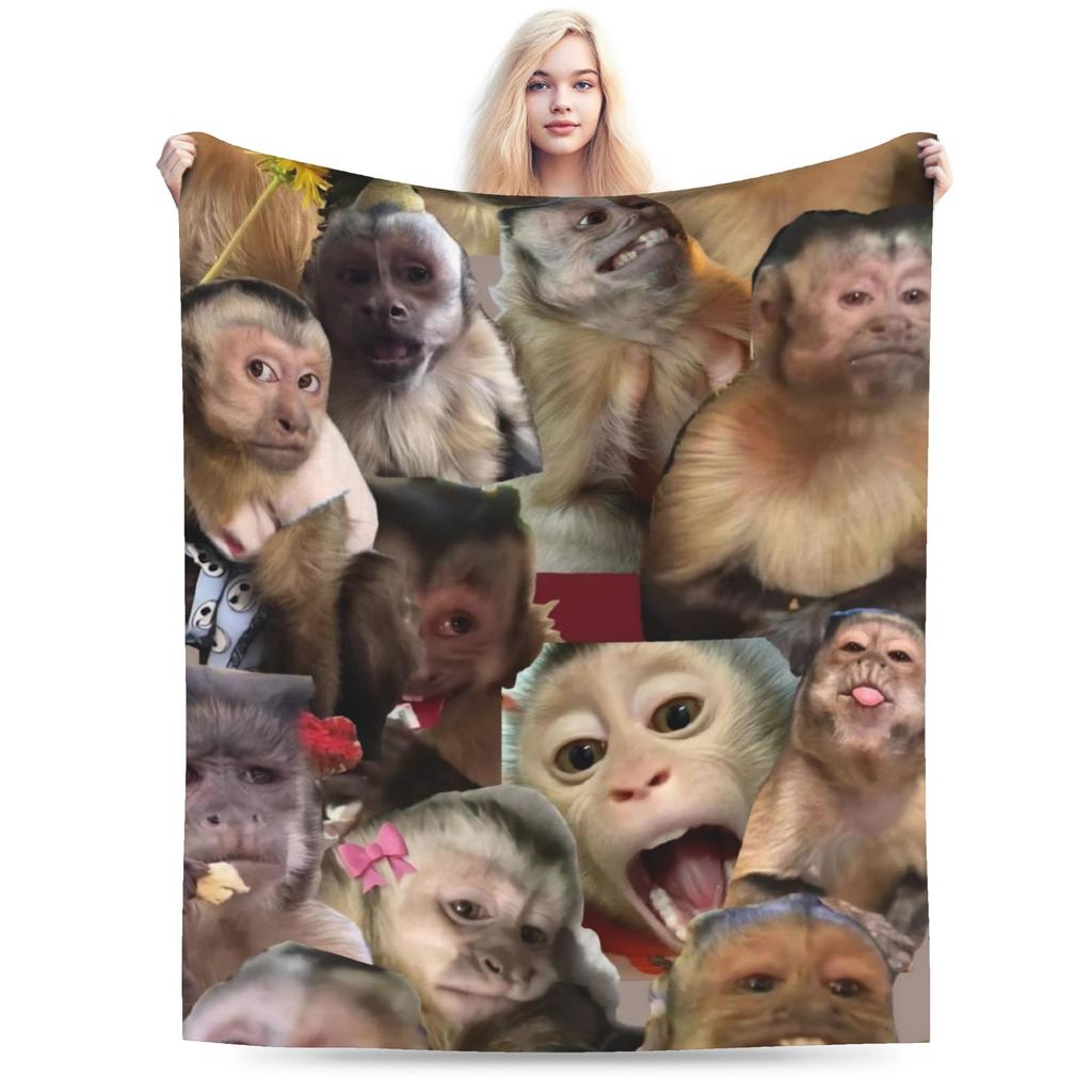 Monkey Face Funny Meme Blanket Ultra Soft Throw Blankets for Sofa 50x60 Inch Multisize Bedding Throws