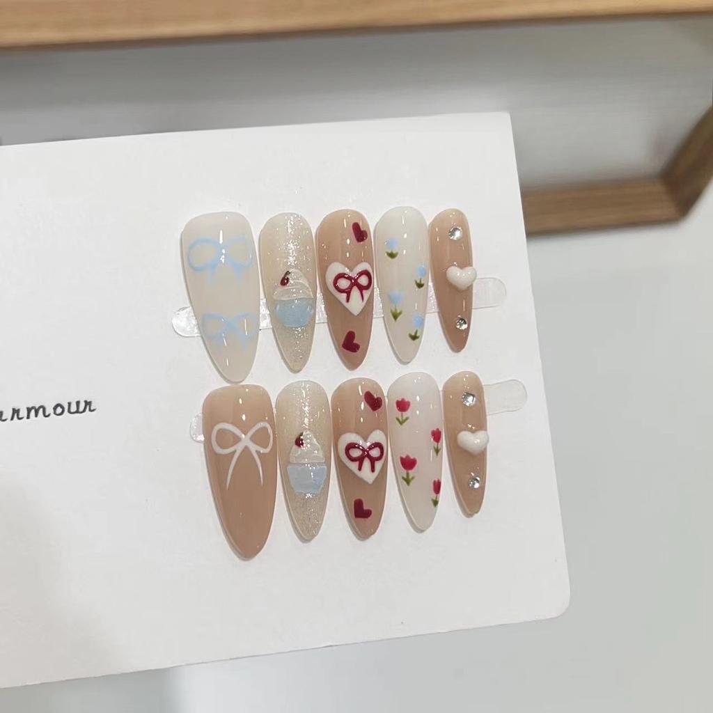Cherry Ice Cream Handmade Nail Art Wearer Summer New Cute Style Hand-painted Fake Nail Patches Can Be Detached
