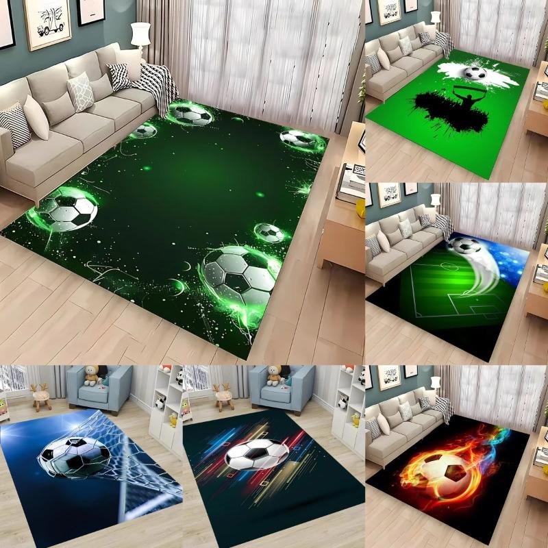 Ball Sports Theme Cartoon Carpet Soccer Floor Mat for Kids' Bedroom Football Large Area Rugs Stylish Living Room and Hallway Rug