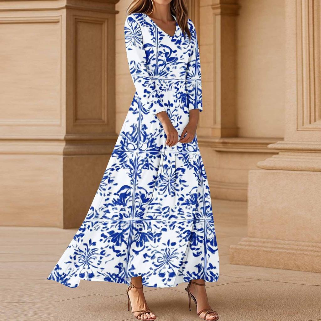 Женское модное платье с рукавами три четверти, свободного кроя, с удобным цветочным принтом