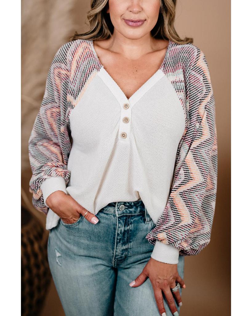 Azura Exchange Geometric Contrast Sleeved Top