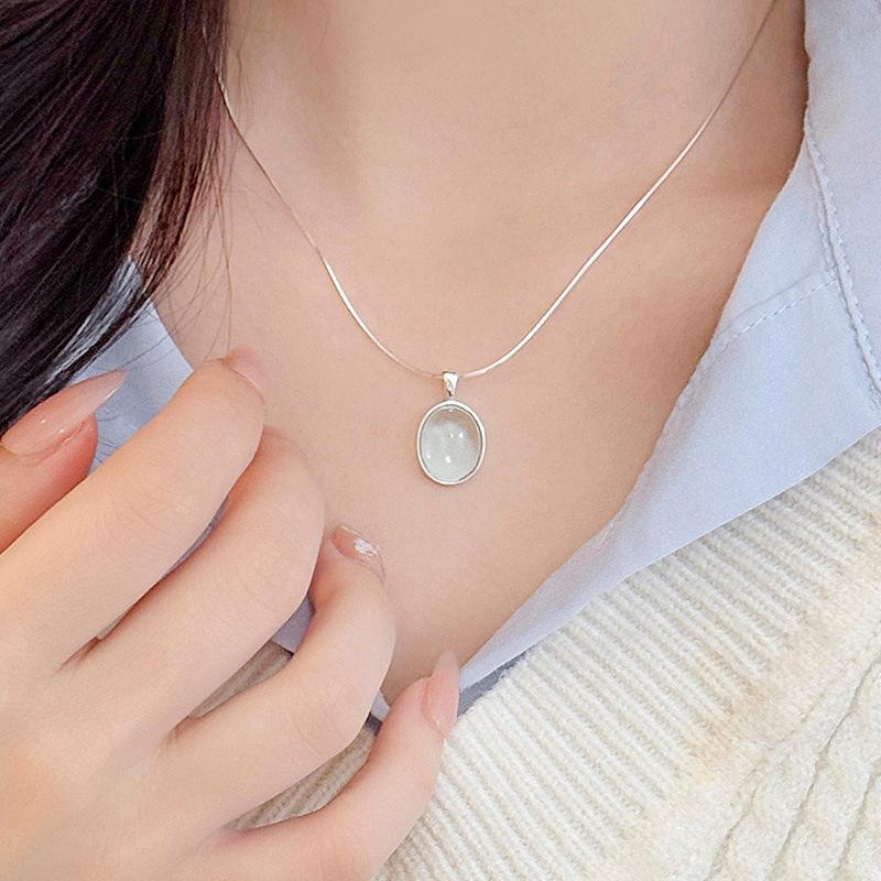 Ожерелье из овального аквамарина и лунного камня Banyan Tree S925 Silver - уникальная цепочка на ключицу для девушки 