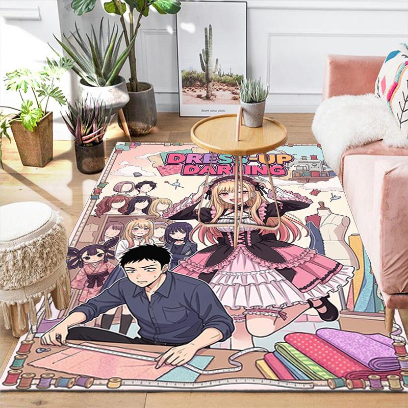 Household Area Rug, Trendy Cartoon Anime Printed Non slip Washable Soft Floor Mat for Kitchen Bedroom Living Room THW