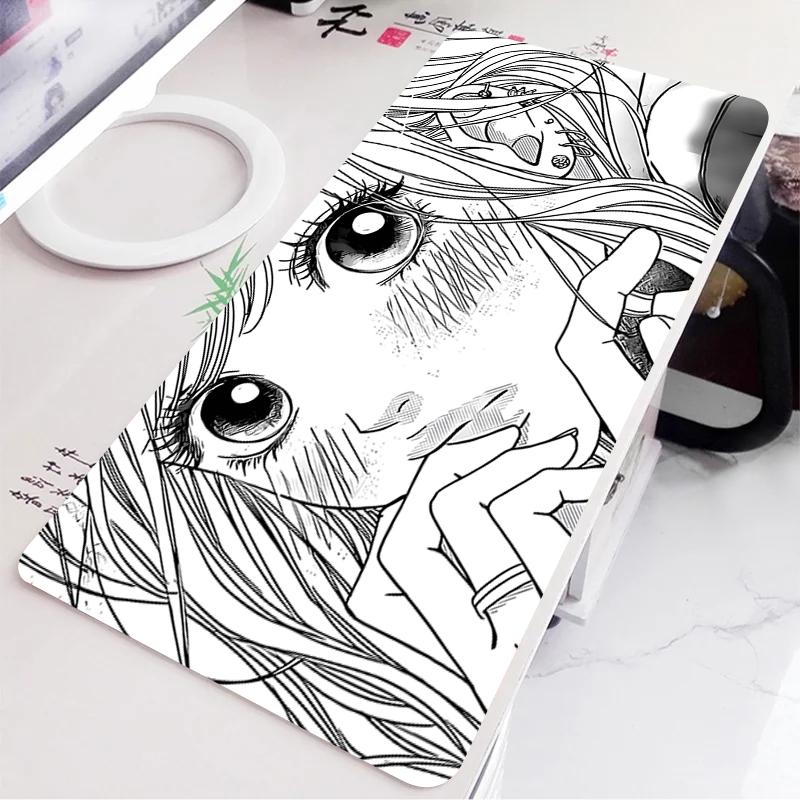 Art Pretty Comic Black White Girl Mouse Pad Dark Girls Gamer Computer Laptop Gaming Pc Accessories Keyboard Laptop Desk Mats