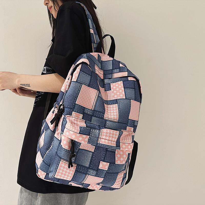 Студенческий школьный рюкзак контрастного цвета, женский джинсовый рюкзак, рюкзак большой вместимости