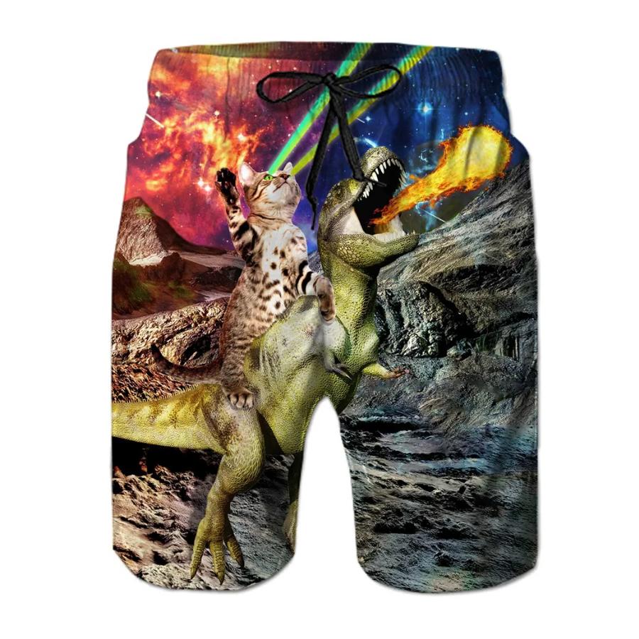 Смешные животные Динозавр Пляжные шорты Брюки Мужские 3D-печать Boardshorts для серфинга Летний Гавайский купальник Плавки Крутые Ледяные шорты