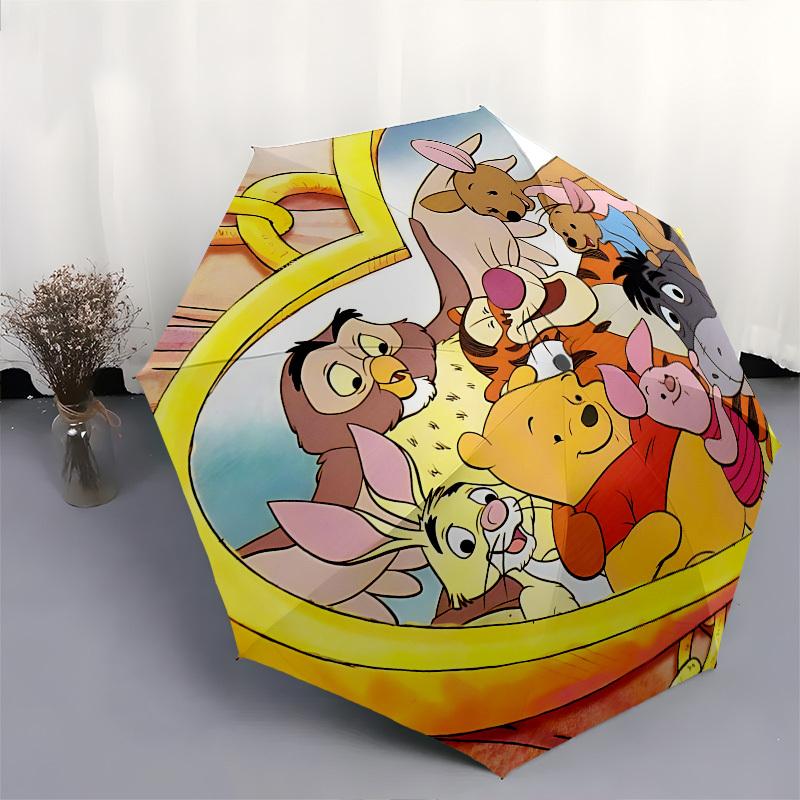 Winnie-the-Pooh Themed Automatic Opening and Closing Umbrella, Brightly Colored 8-rib Portable Umbrella, Suitable for Men and Women, A Perfect Gift fo