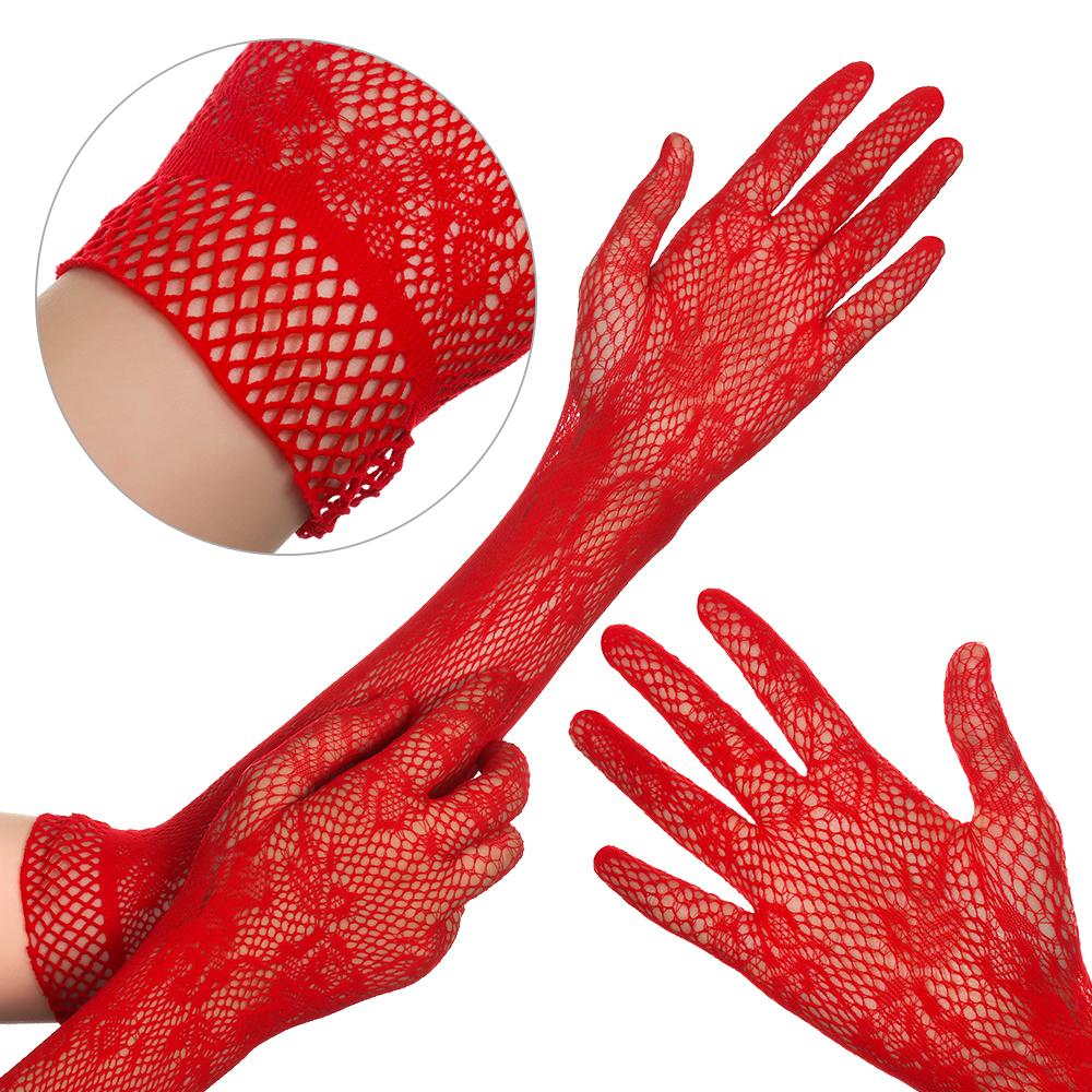 Свадебные эластичные длинные кружевные перчатки для невесты, маскарадные, рождественские, хэллоуинские перчатки, готические панк-варежки