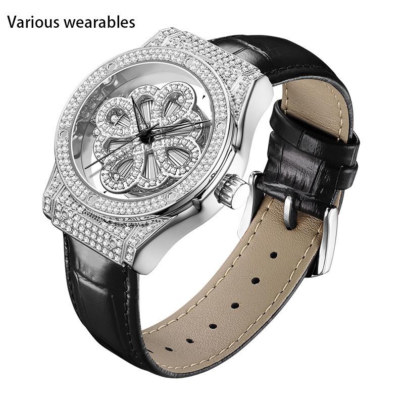 Модные британские часы с бриллиантами для мужчин и женщин, модные часы с вращающимся полым циферблатом