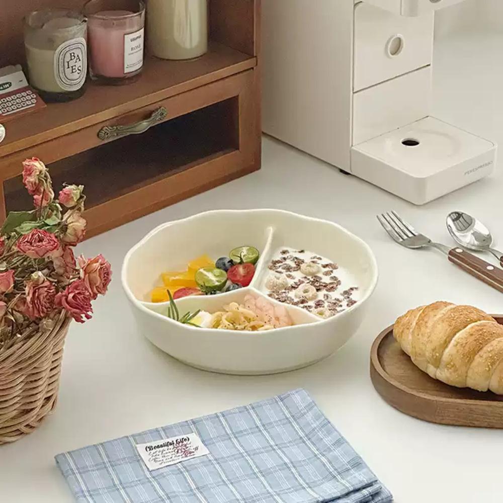 Креативная фарфоровая тарелка с несколькими сетками в корейском стиле, однотонная нестандартная керамическая посуда для фруктового салата, овсянки, закусок