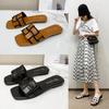 Design Sense Square Head Open Toe French Flat Bottom Lazy Beach Cool Slippers Women's Exterior Wear