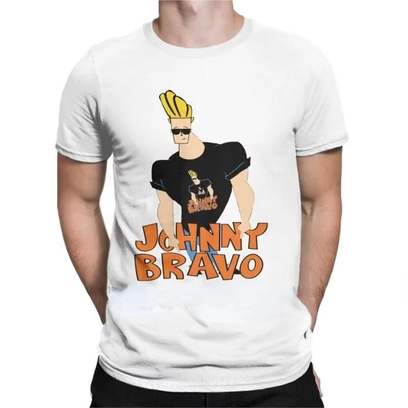 2025 новая мужская футболка Johnny Bravo с круглым вырезом, красивая, мультфильмы 90-х, футболка с рисунком, топы с коротким рукавом, классическая