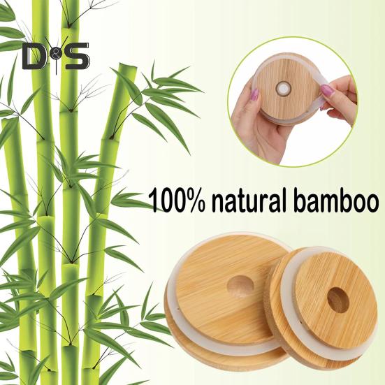 4 шт. бамбуковая крышка с отверстием для соломинки, герметичная силиконовая уплотнительная крышка, 2,76-дюймовая крышка для консервирования, сменная бамбуковая крышка для обычных банок для рта для пивных бокалов
