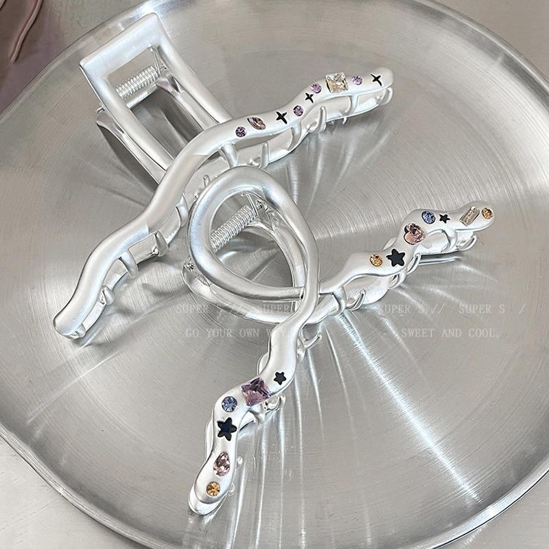 Изысканные серебряные кристаллические когти для волос, модные геометрические большие металлические заколки для волос, заколки для волос для женщин и девочек, аксессуары для волос