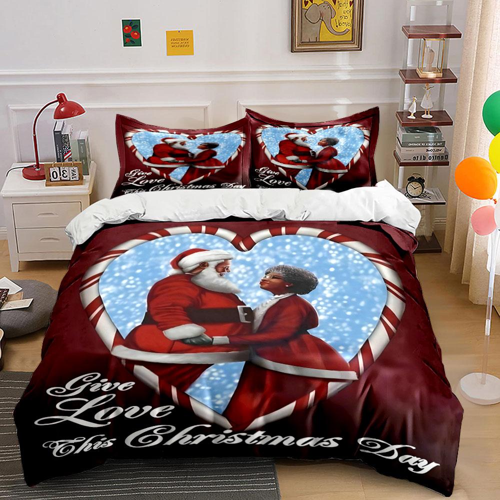 Santa, woman, heart, snow. Bedding sets Duvet cover sets Duvet covers Pillowcases(1 * Duvet Cover 2 * Pillowcases without duvet insert)