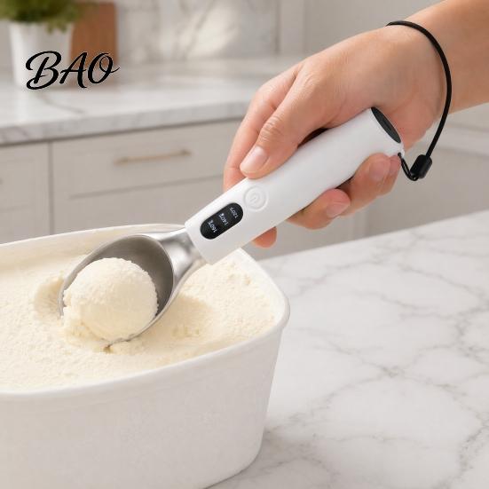 Yogurt Scooper Rechargeable Heated Ice Cream Scoop, Electric with 3-Level Heat, Dessert LED Display, 2000mAh Battery for Hard Cream, Gelato,