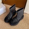 Queen Fan Black Retro Platform Boots Women's Short Boots 2025 New Autumn Versatile Height Increasing Skinny Elastic Boots