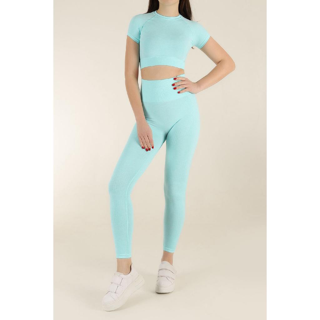 Комплект спортивных колготок меланжевого цвета с короткими рукавами