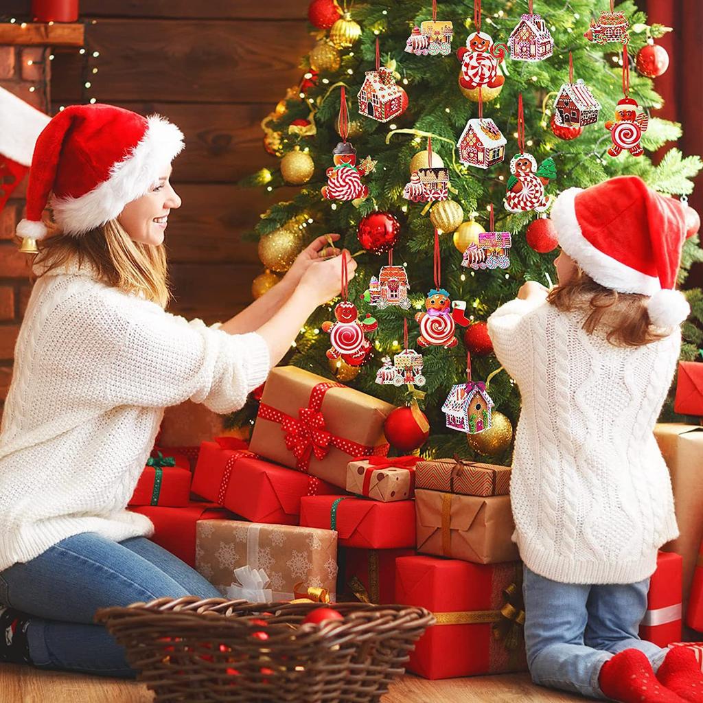 Рождественские подвесные украшения Деревянный домик Декор Рождественские расписные деревянные подвески для праздничного украшения дома