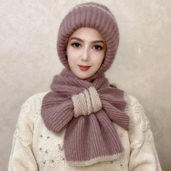 Winter Knit Hat Scarf Set Large Head Circumference Elastic Warm Riding Hat Outdoor Activities Travel Cycling Headwear