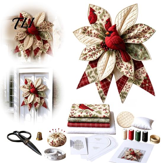 Indoor Wall Hanging Decoration Patchwork Bow Sewing Kit, Large Fabric DIY Sunflower Oversized Pattern Pumpkin Quilted Craft Kit for Adults,