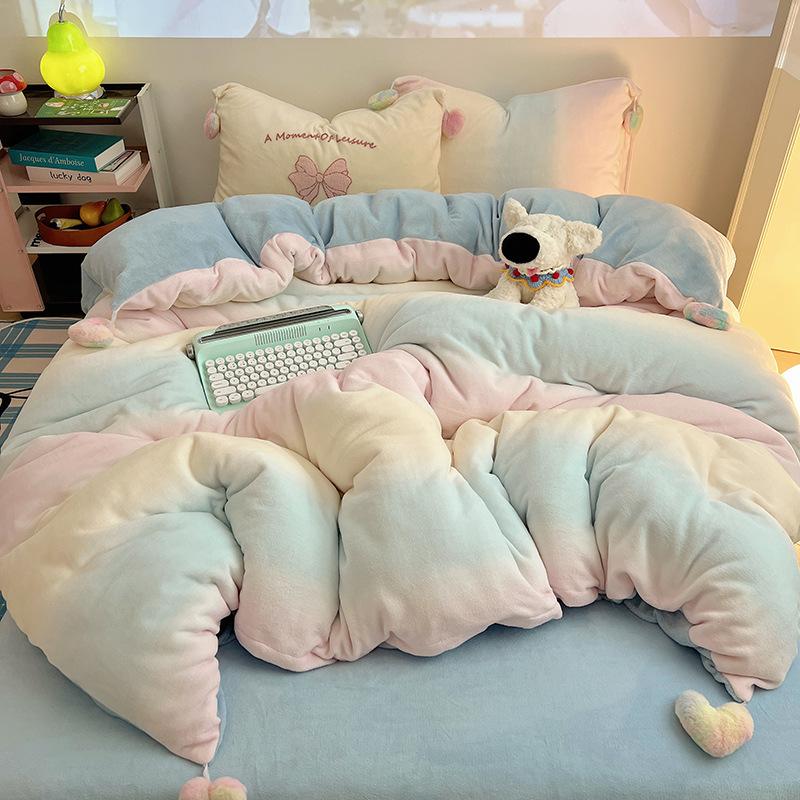 Девушка Милое Сердечко Бант Вышивка Полотенце Вышивка Печать Утолщенный Молочный Флис Набор из Четырех Предметов