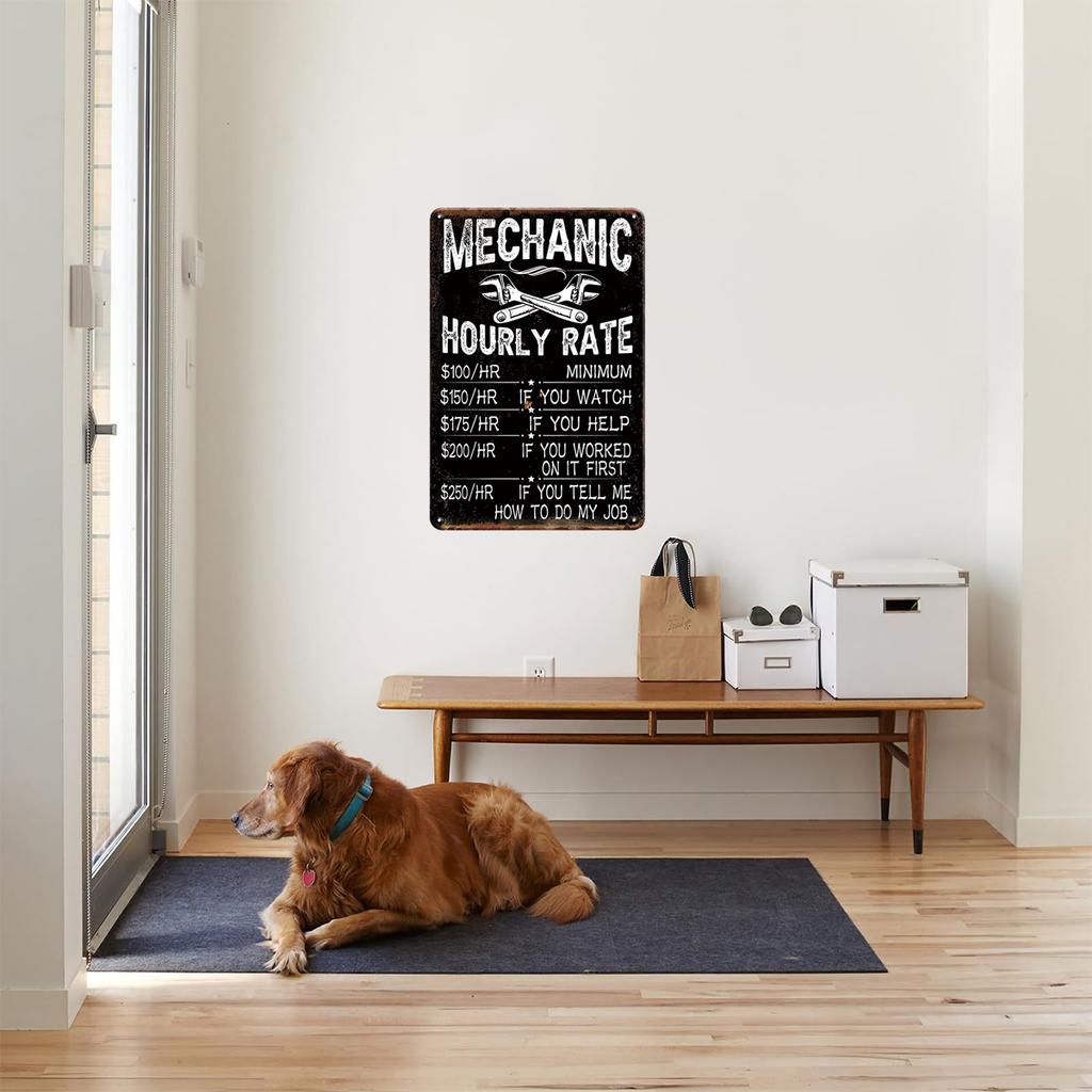 1pc Garage Rustic Wall Decor, Mechanic Hourly Rate Garage Car Sign Decor, Mechanic Car Man Cave Bar Vintage Man Cave Car