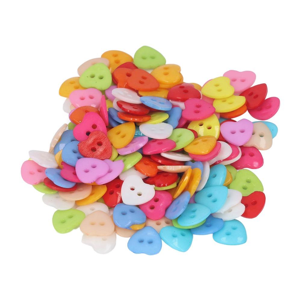 200pcs Multicolor Heart Shaped Buttons 2 Holes Resin Heart Buttons Decorative Buttons For Sewing