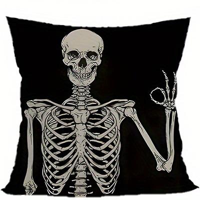 Home Decor Skeletons Making Hand Gestures Pillow Cover Pattern Cushion Cover Suitable For Sofa Bedroom Car Pillow Cover