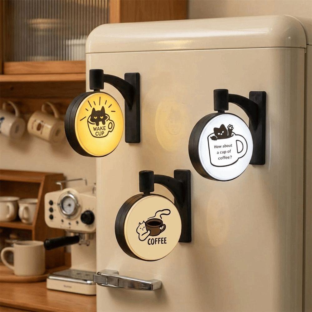 Light Up Light Sign Round Cat Coffee Light Sign New Cat Fridge Magnet  Refrigerator Decoration