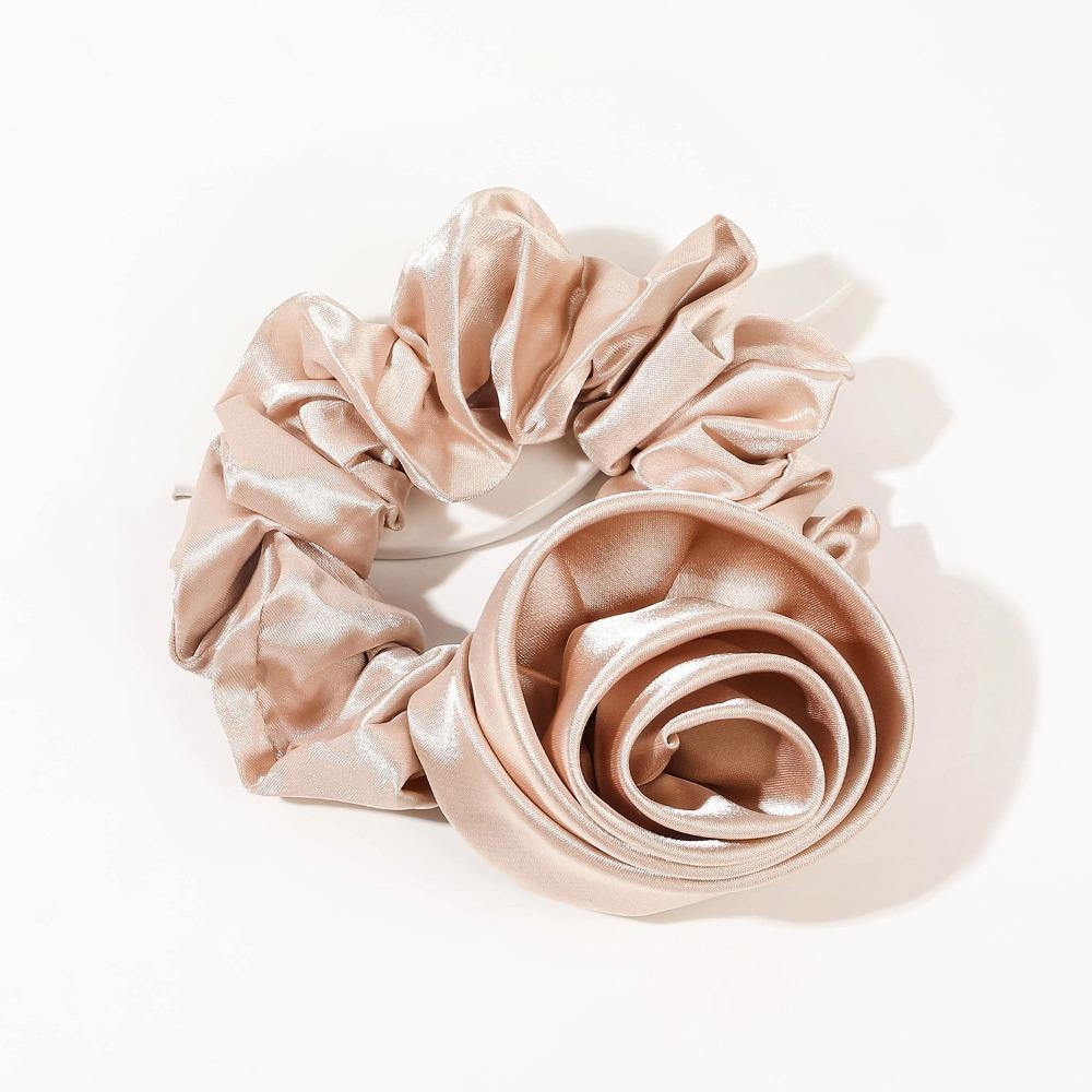 Flower Design Korean Hair Bands Satin Material Big Flower Scrunchies Satin Hair Rope Korean Style