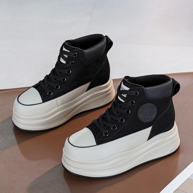 Inner height increase women's 2026 autumn new short Le muffin shoes 1 cm small thick-soled high-top shoes