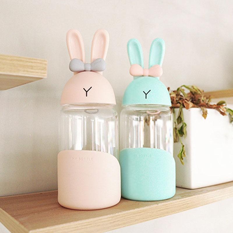 Очаровательная стеклянная бутылка для воды с кроликом для девочек, дорожная кружка с кроликом, чашка для сока