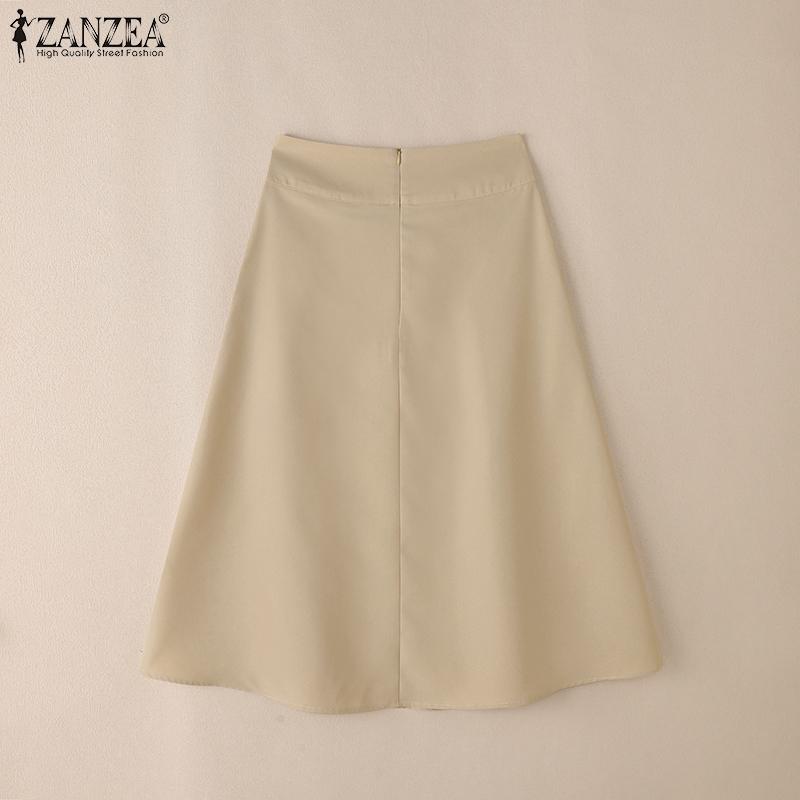 ZANZEA Женские повседневные летние миди-юбки однотонной расцветки