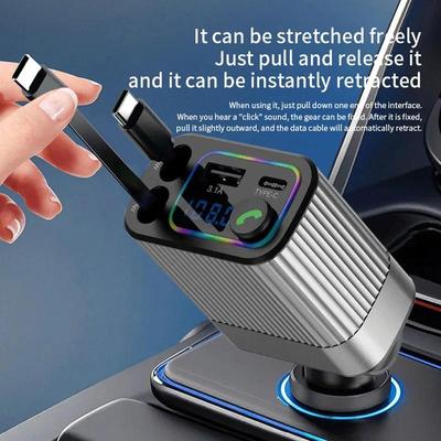 Автомобильное зарядное устройство Bluetooth 4 в 1, многофункциональное зарядное устройство, удобный в использовании адаптер для зарядки Type-C с цифровым дисплеем и выдвижным кабелем для iPhone
