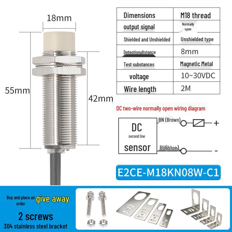 Водонепроницаемый индуктивный датчик приближения, двухпроводной, M8/M12/M18/M30, NPN NO/PNP NC