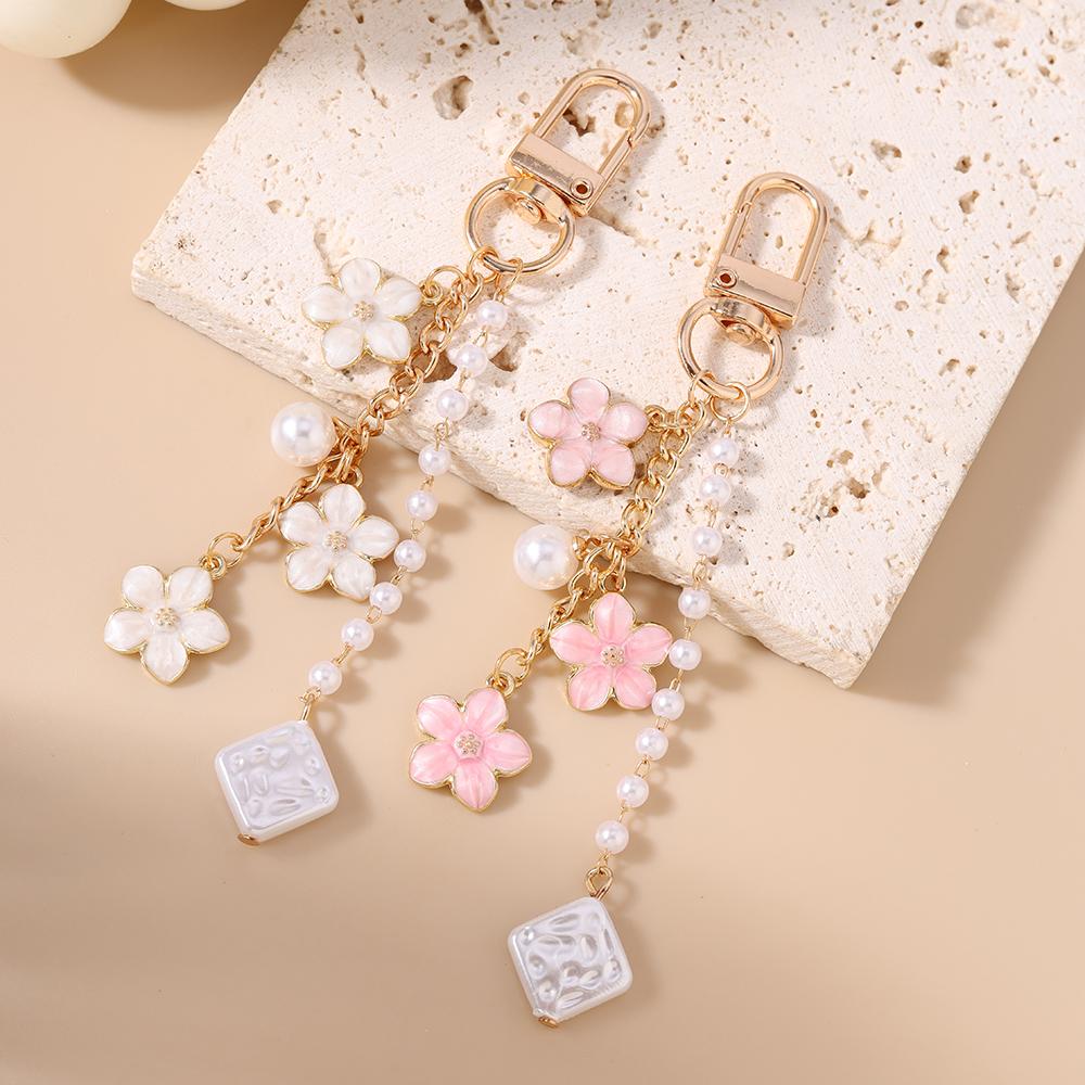 Мода Эмаль Цветок Брелок Женский Девушки Жемчуг Кольцо для Ключей Подвеска для Сумки DIY Брелок Ювелирное Изделие Подарок