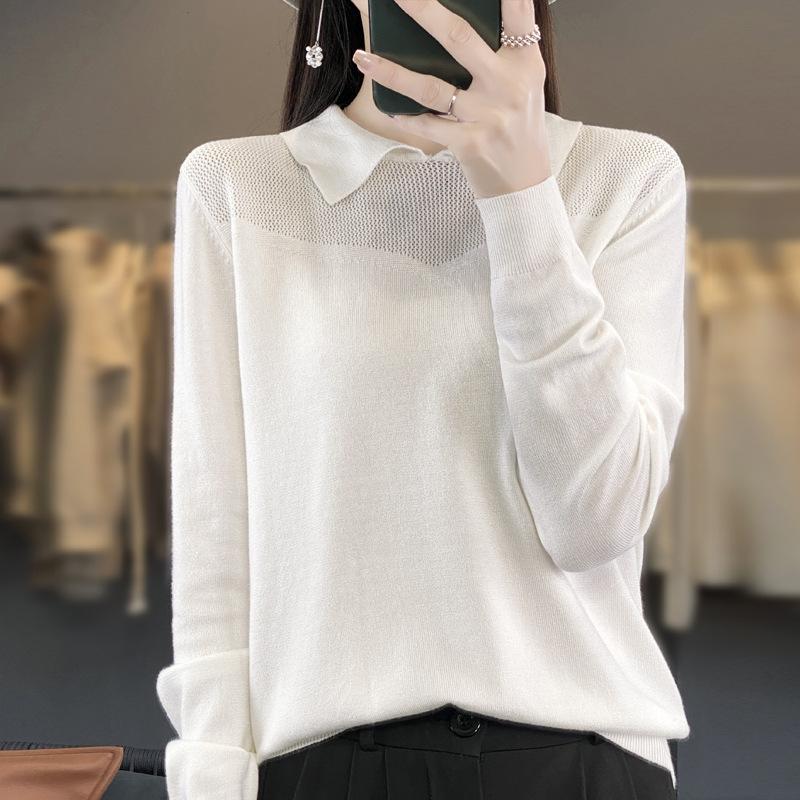 HNXC Autumn and Winter Knitted Sweater, Women's POLO Neck Solid Color Long-sleeved Sweater, Loose Solid Color Knitted Base Layer