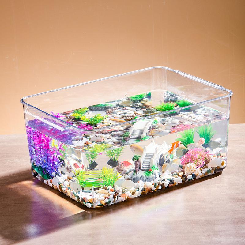 Clear Plastic Fish Tank for Desktop Landscaping - Turtle, Goldfish, Micro Ecosystem Aquarium