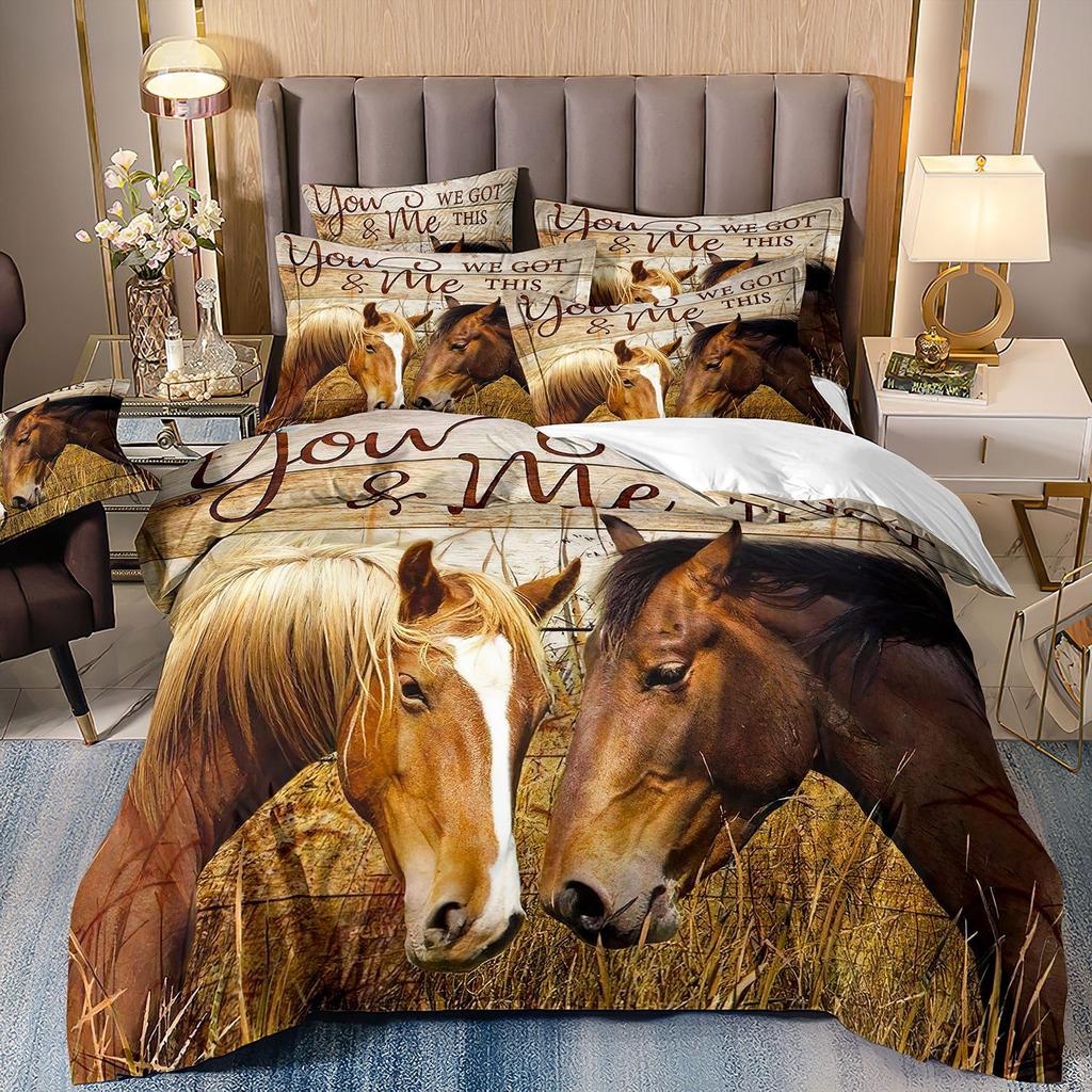 Лошадь Трехпредметный Цветок 3D Цифровая Печать Пододеяльник Простыня Наволочка Комплект Постельного Белья