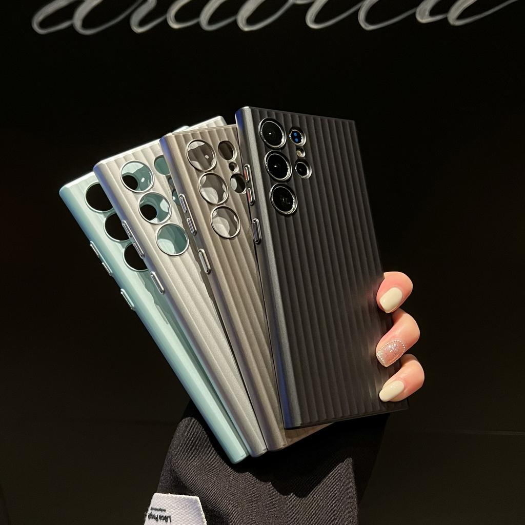 Corrugated Pattern Suitable for Samsung S24 S25 Ultra Mobile Phone Case Metal Button S23 Matte PC Hard Breathable Heat Dissipation