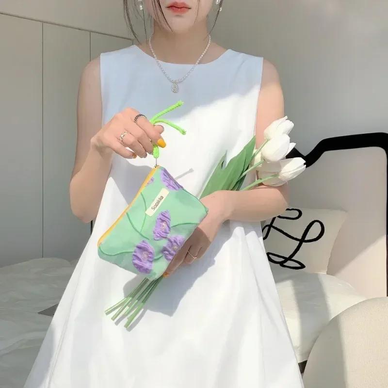 Женский цветочный кошелек Мини-клатч Дорожный кошелек Монетница для женщин Помада Косметичка Дорожный органайзер Пенал