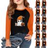 Футболки с длинным рукавом для девочек на Хэллоуин, детские осенние топы с круглым вырезом, базовые футболки 5-14 лет