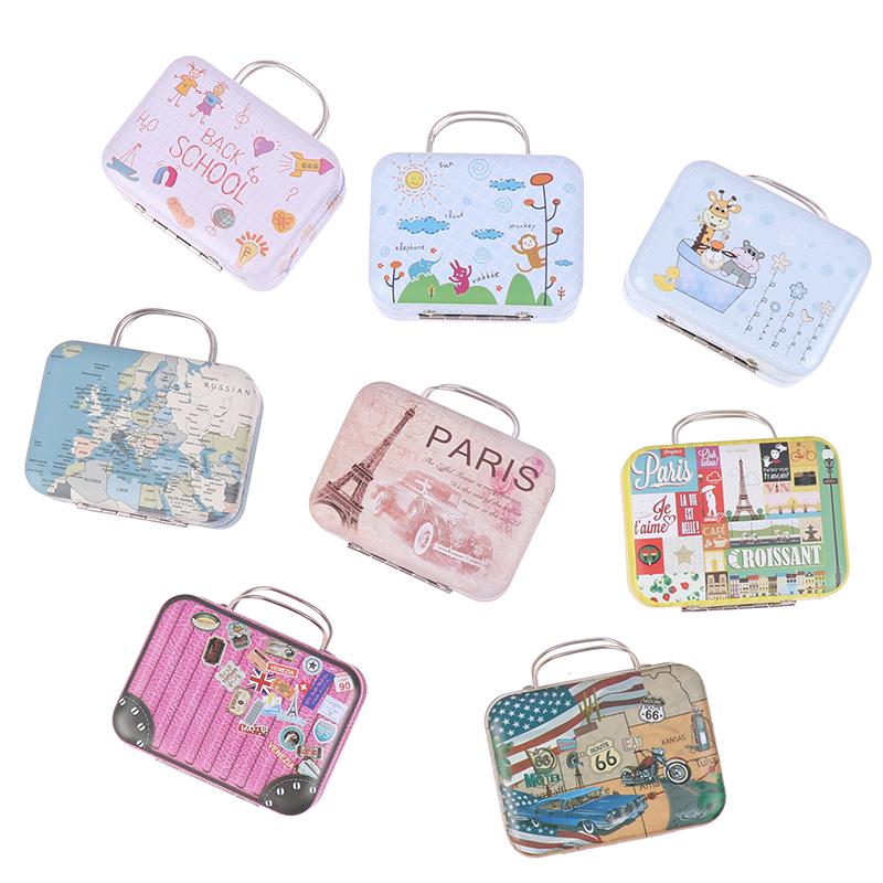 Vintage Mini Suitcase With Handle Candy Tinplate Storage Box For Wedding Gift